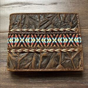 Justin Bi-fold Horse Hair braid on textured genuine leather,RFID,3 card,2 bill